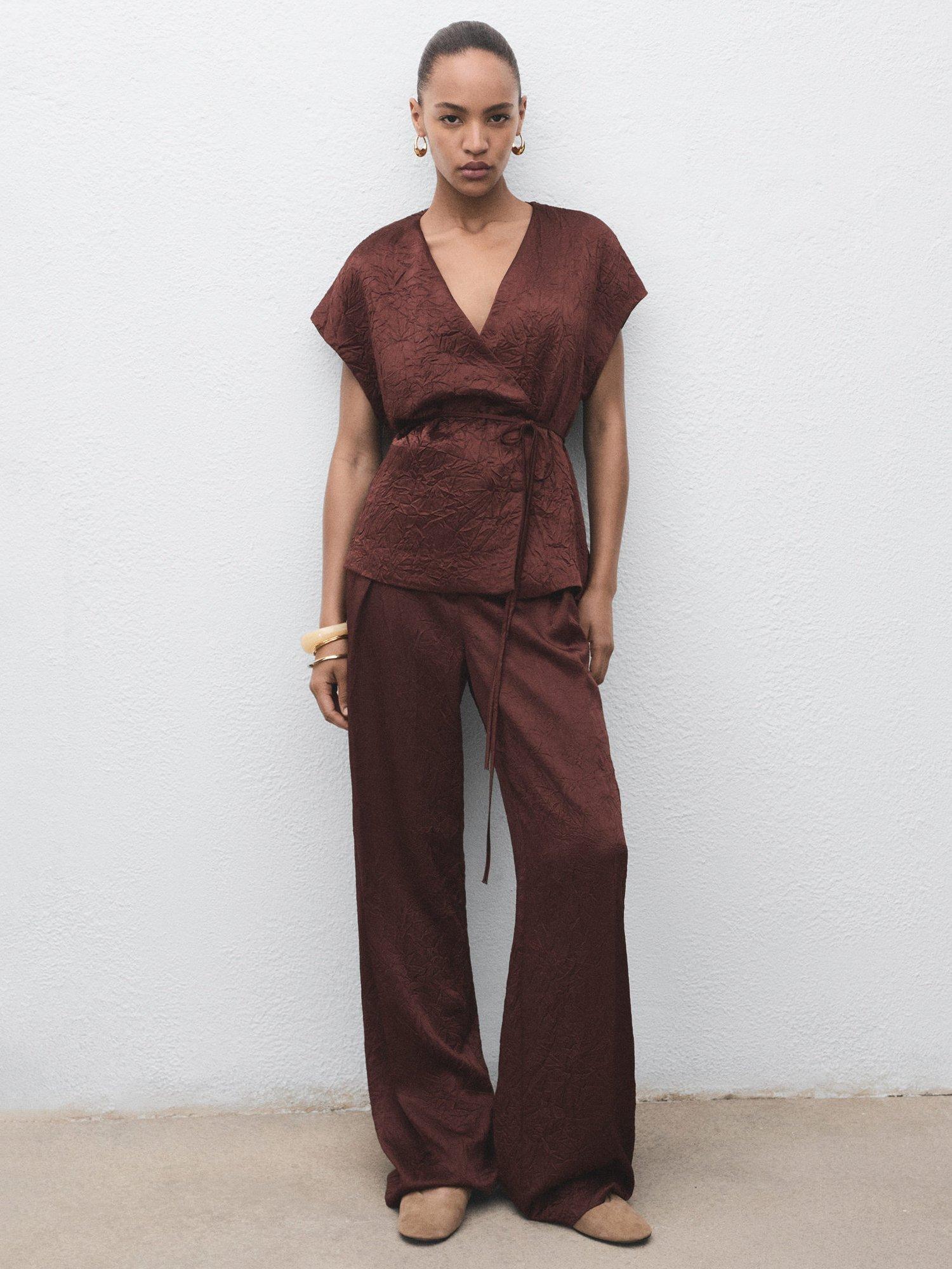 Product image 2 of 8, which shows Mango Flor Jaquard Wrap Waistcoat, Dark Brown, XS