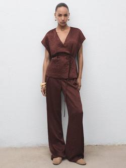 Mango Flor Jaquard Wrap Waistcoat, Dark Brown - view 2, Dark Brown