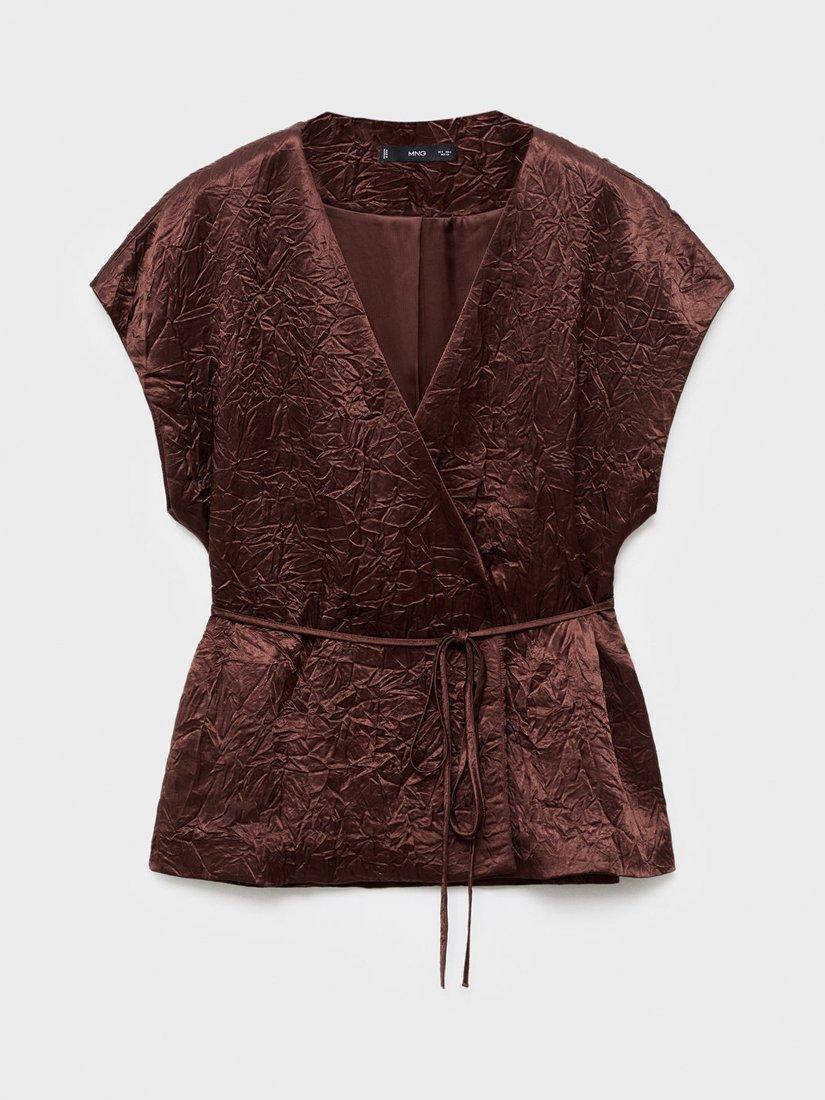 Product image 3 of 8, which shows Mango Flor Jaquard Wrap Waistcoat, Dark Brown, XS