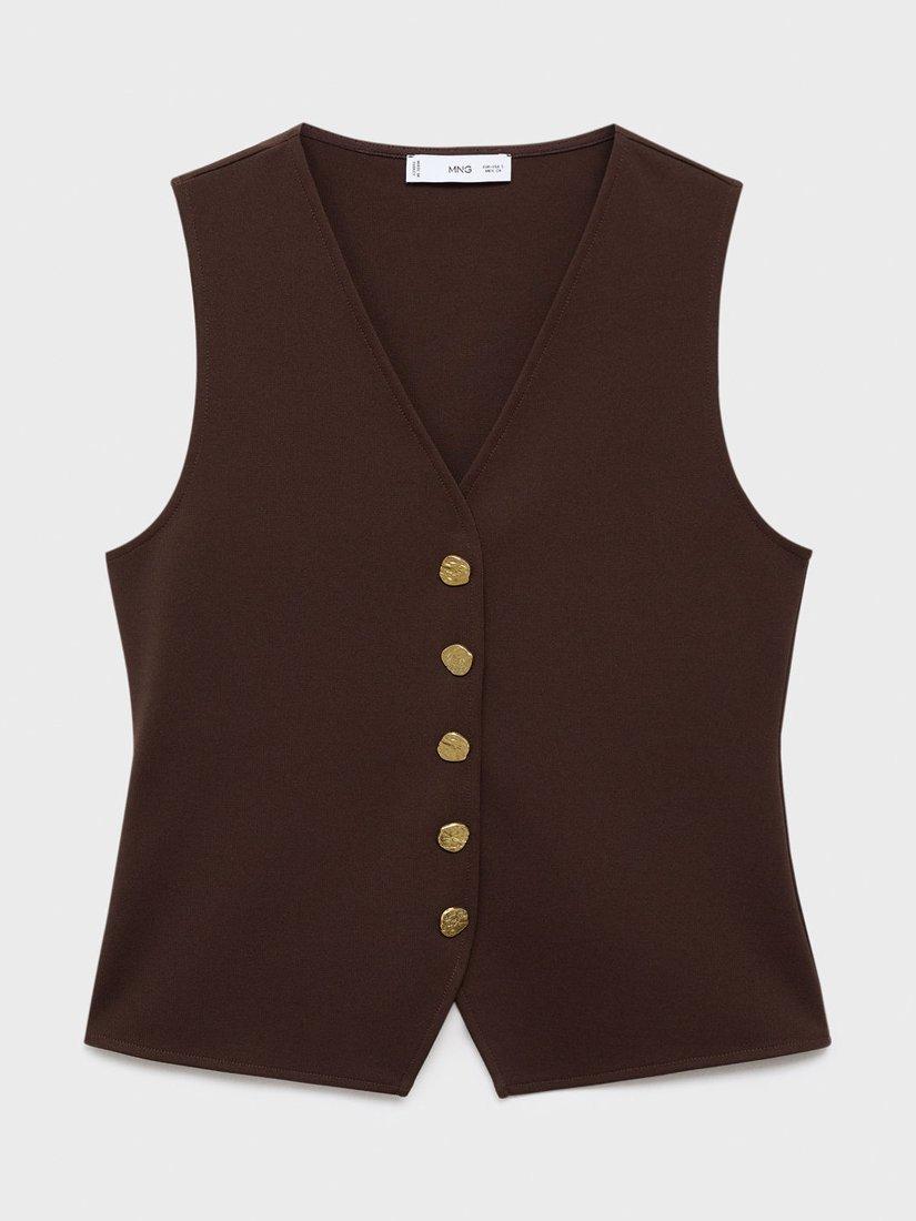 Product image 3 of 8, which shows Mango Salve Button Detail Waistcoat, Brown, M