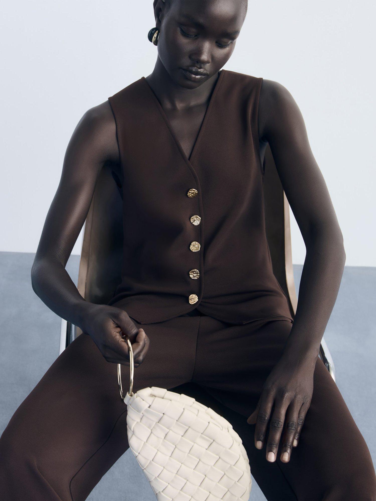 Product image 7 of 8, which shows Mango Salve Button Detail Waistcoat, Brown, M