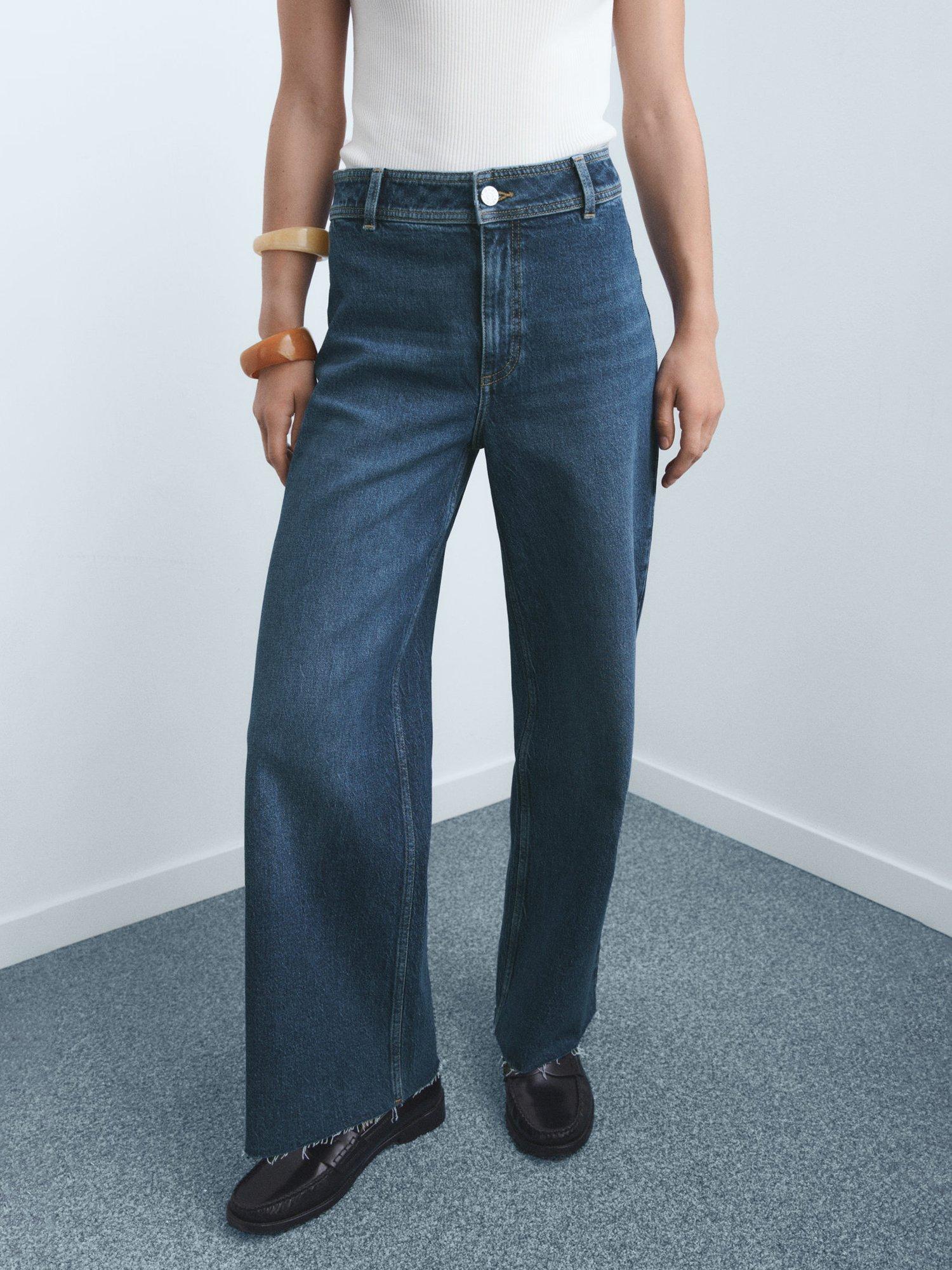 Product image 1 of 8, which shows Mango Catherin High Rise Culotte Jeans, Navy, 10