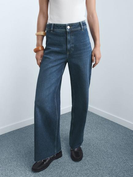 Mango Catherin High Rise Culotte Jeans, Navy, Navy