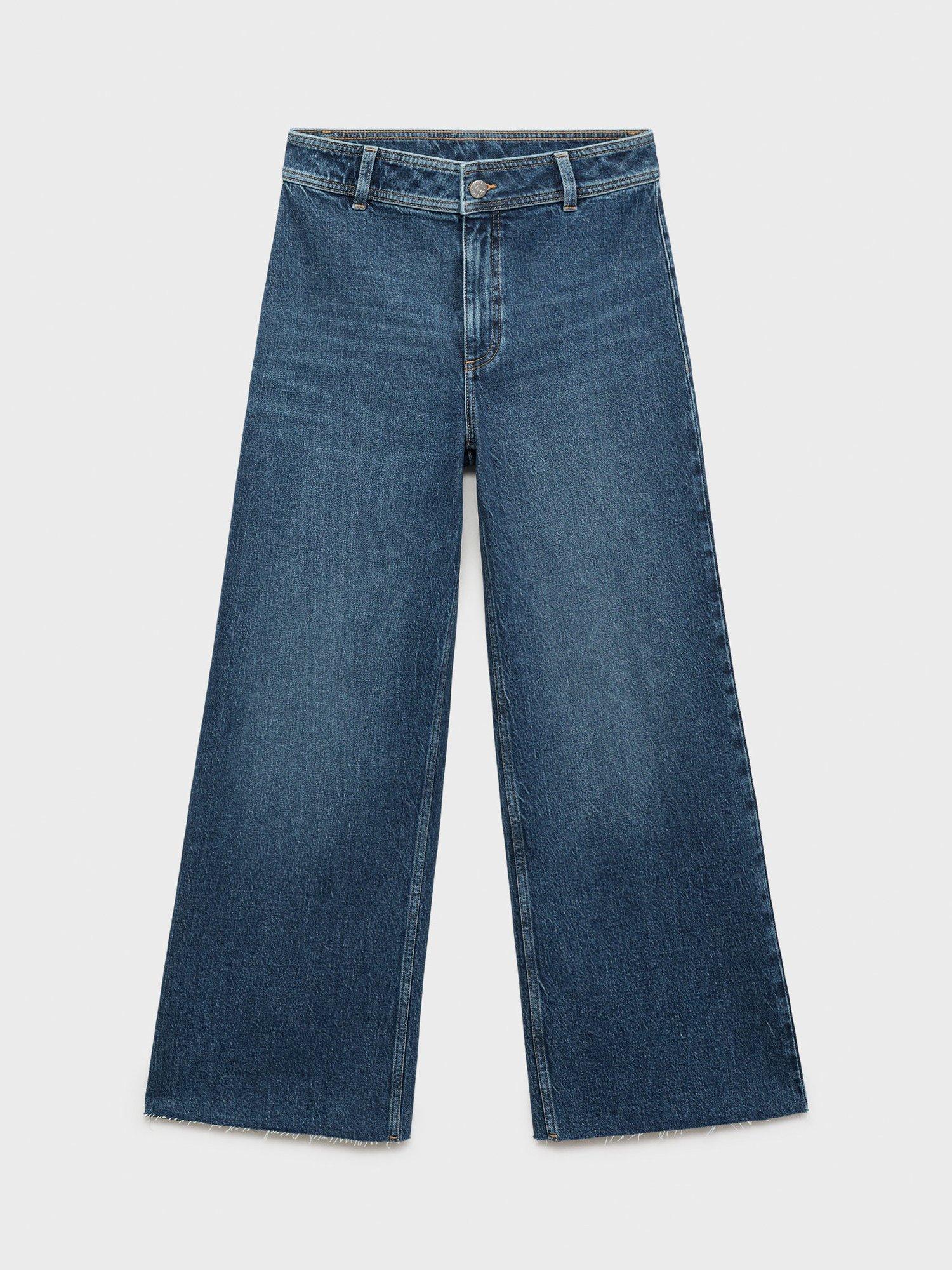 Product image 3 of 8, which shows Mango Catherin High Rise Culotte Jeans, Navy, 10