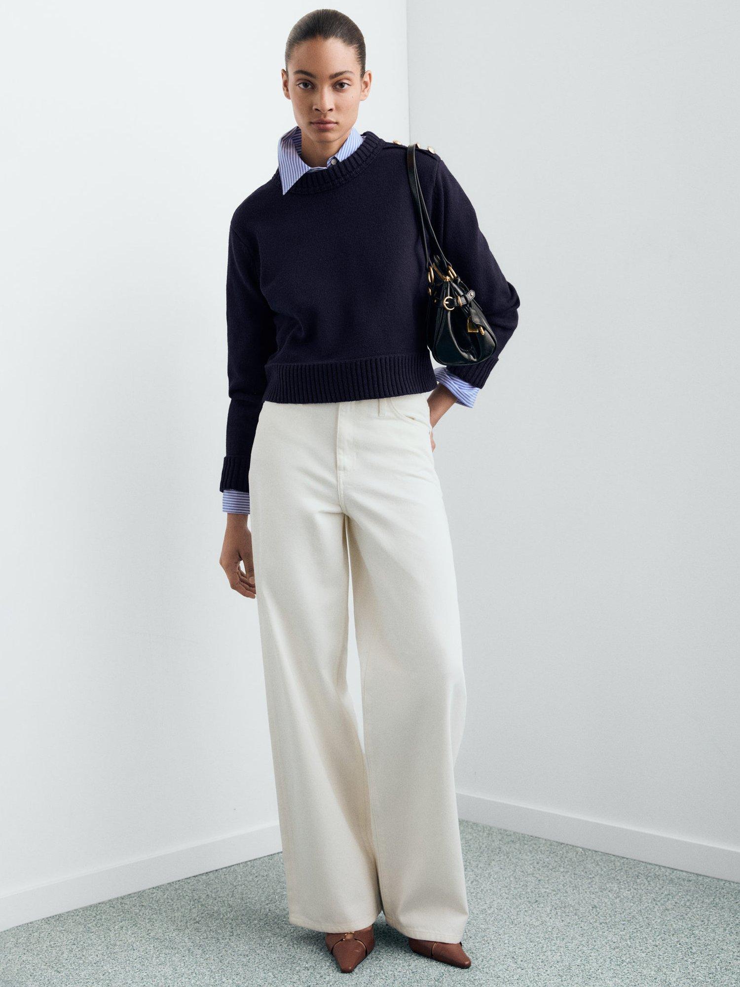 Product image 2 of 9, which shows Mango Cabo Button Shoulder Jumper, Navy, XXXL