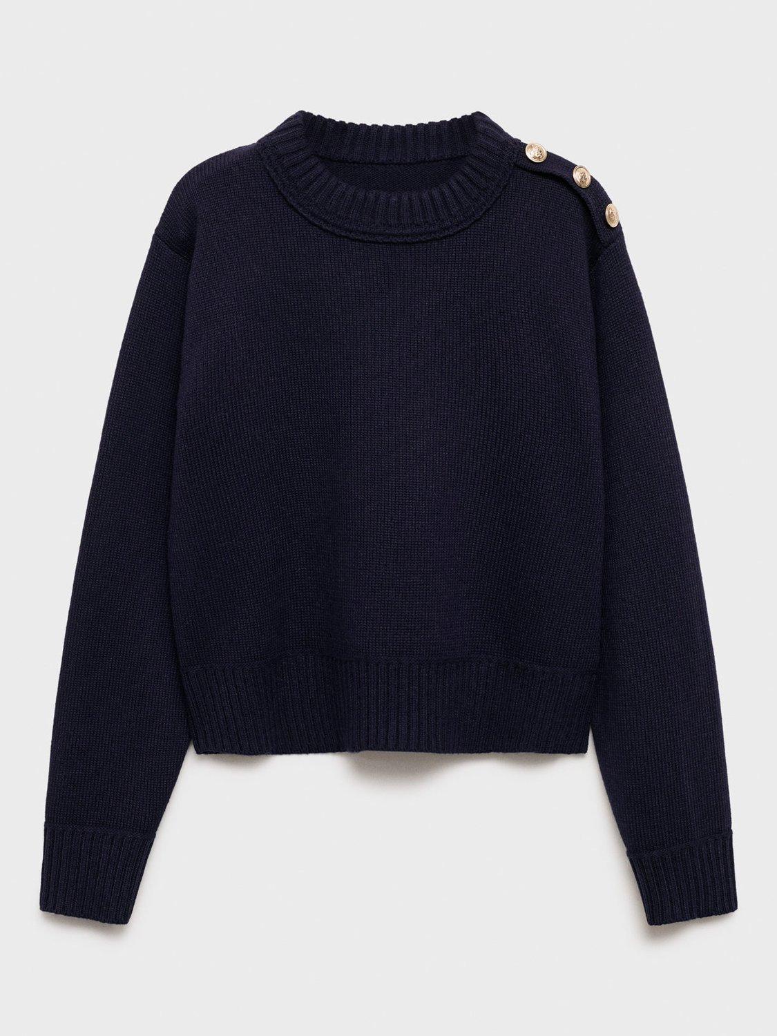 Product image 3 of 9, which shows Mango Cabo Button Shoulder Jumper, Navy, XXXL