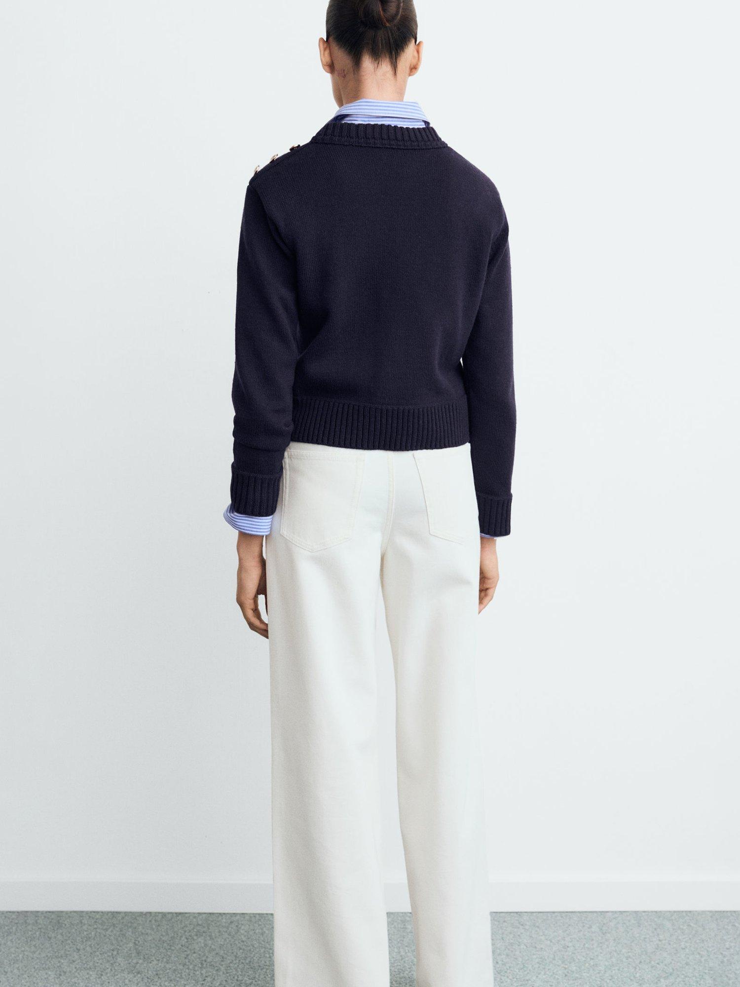 Product image 4 of 9, which shows Mango Cabo Button Shoulder Jumper, Navy, XXXL