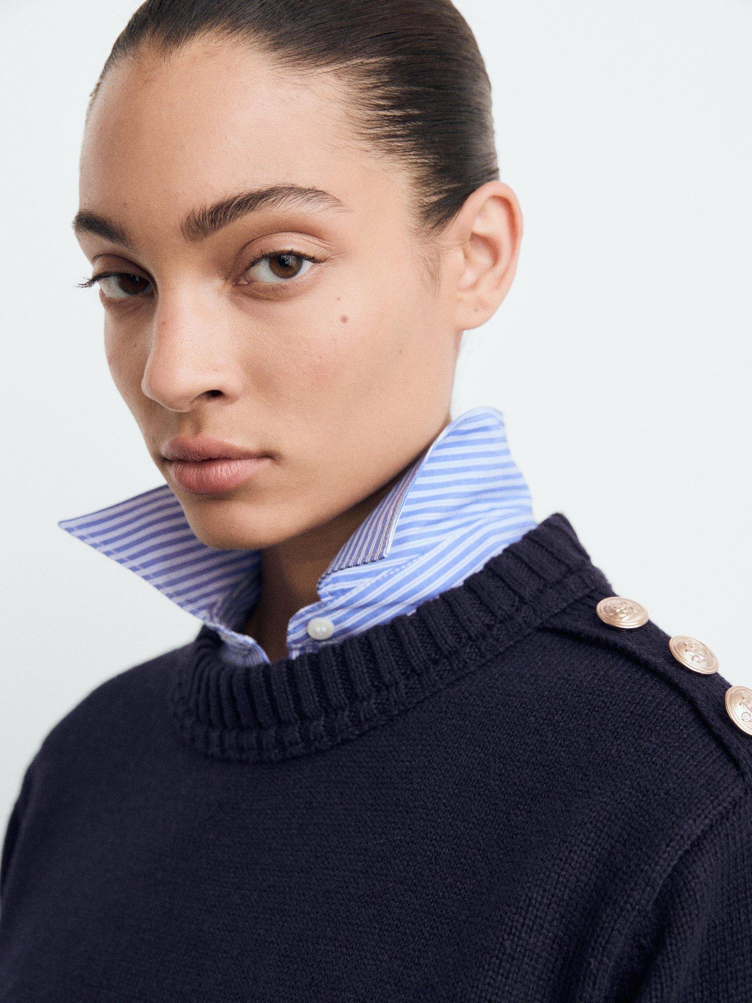 Product image 6 of 9, which shows Mango Cabo Button Shoulder Jumper, Navy, XXXL