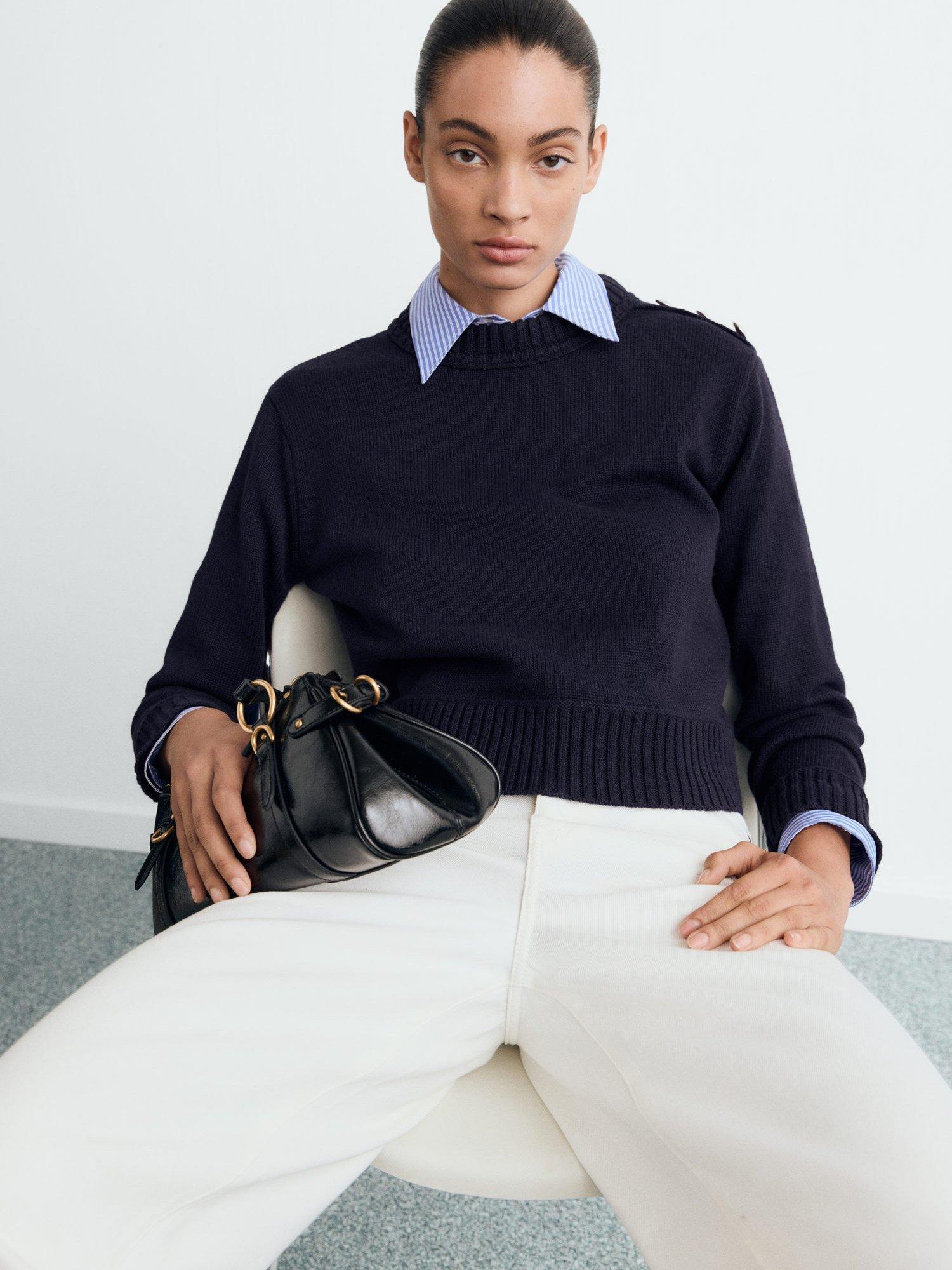 Product image 7 of 9, which shows Mango Cabo Button Shoulder Jumper, Navy, XXXL