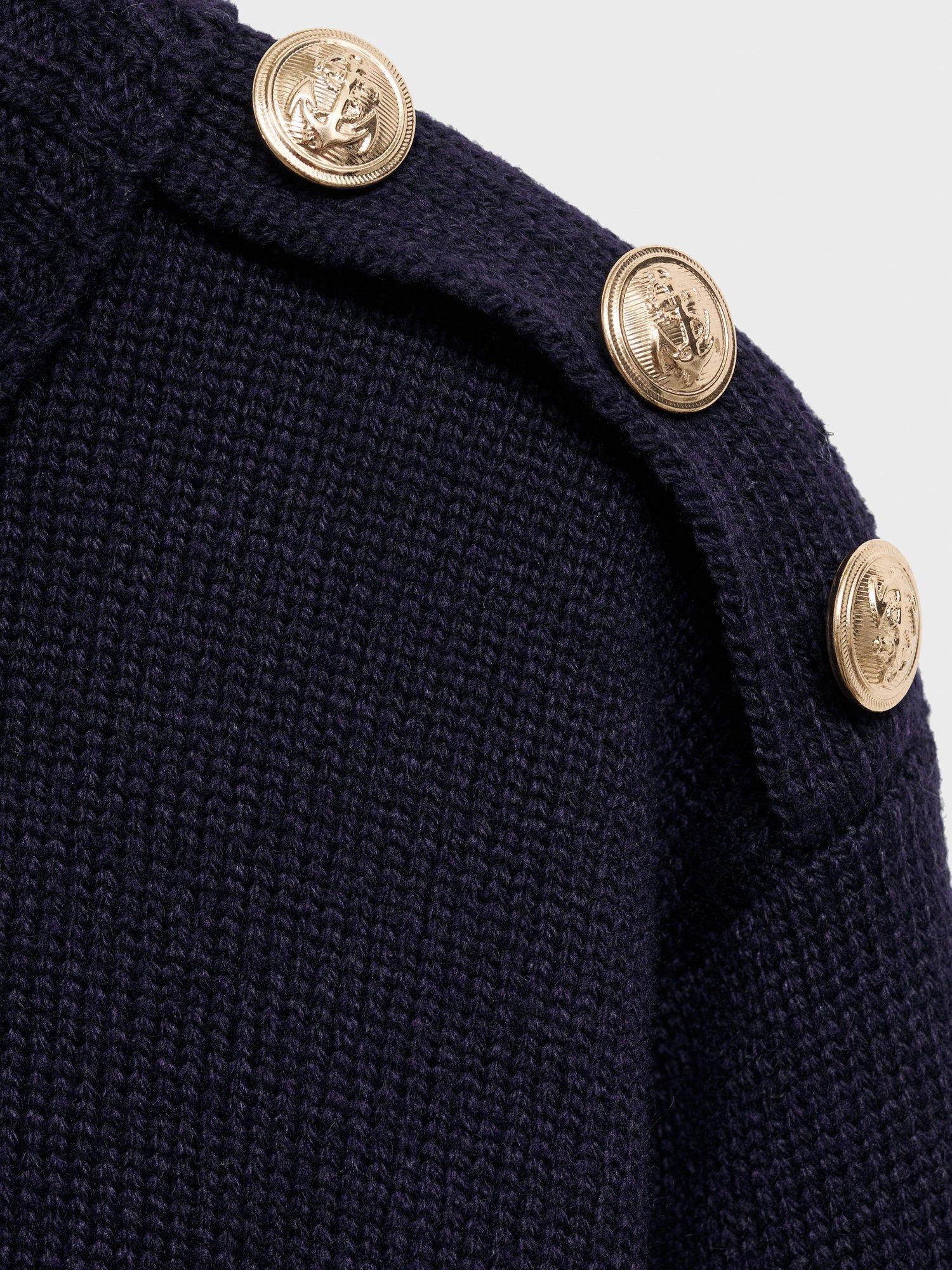 Product image 9 of 9, which shows Mango Cabo Button Shoulder Jumper, Navy, XXXL
