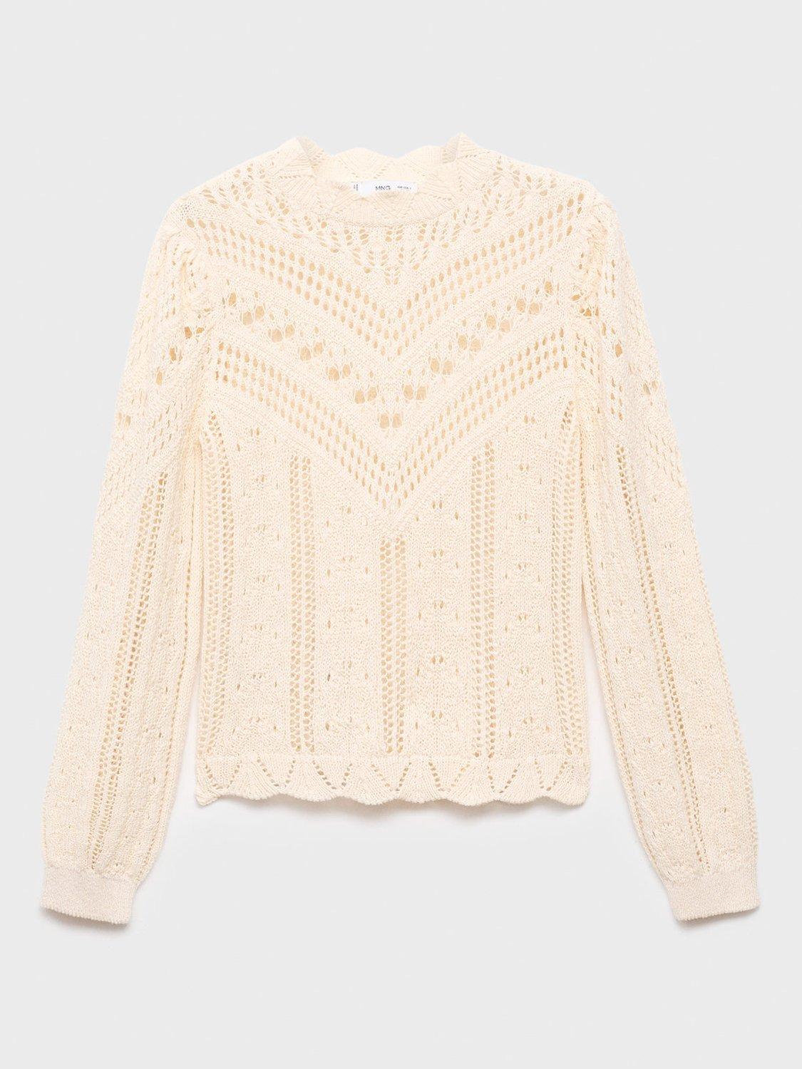 Product image 3 of 7, which shows Mango Espina Open Knit Jumper, Natural White, XS