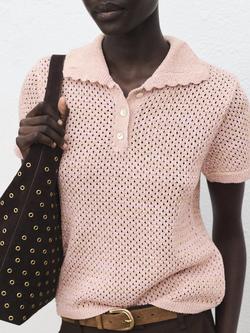 Mango Limusin Pointelle Knit Top, Pastel Pink - view 2, Pastel Pink