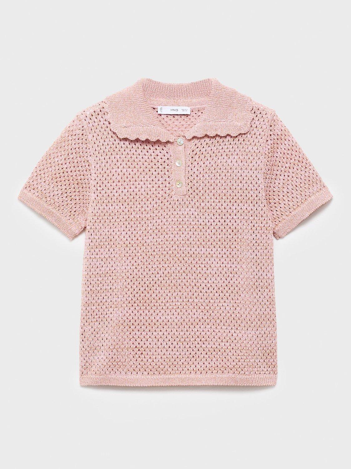 Product image 3 of 7, which shows Mango Limusin Pointelle Knit Top, Pastel Pink, XS