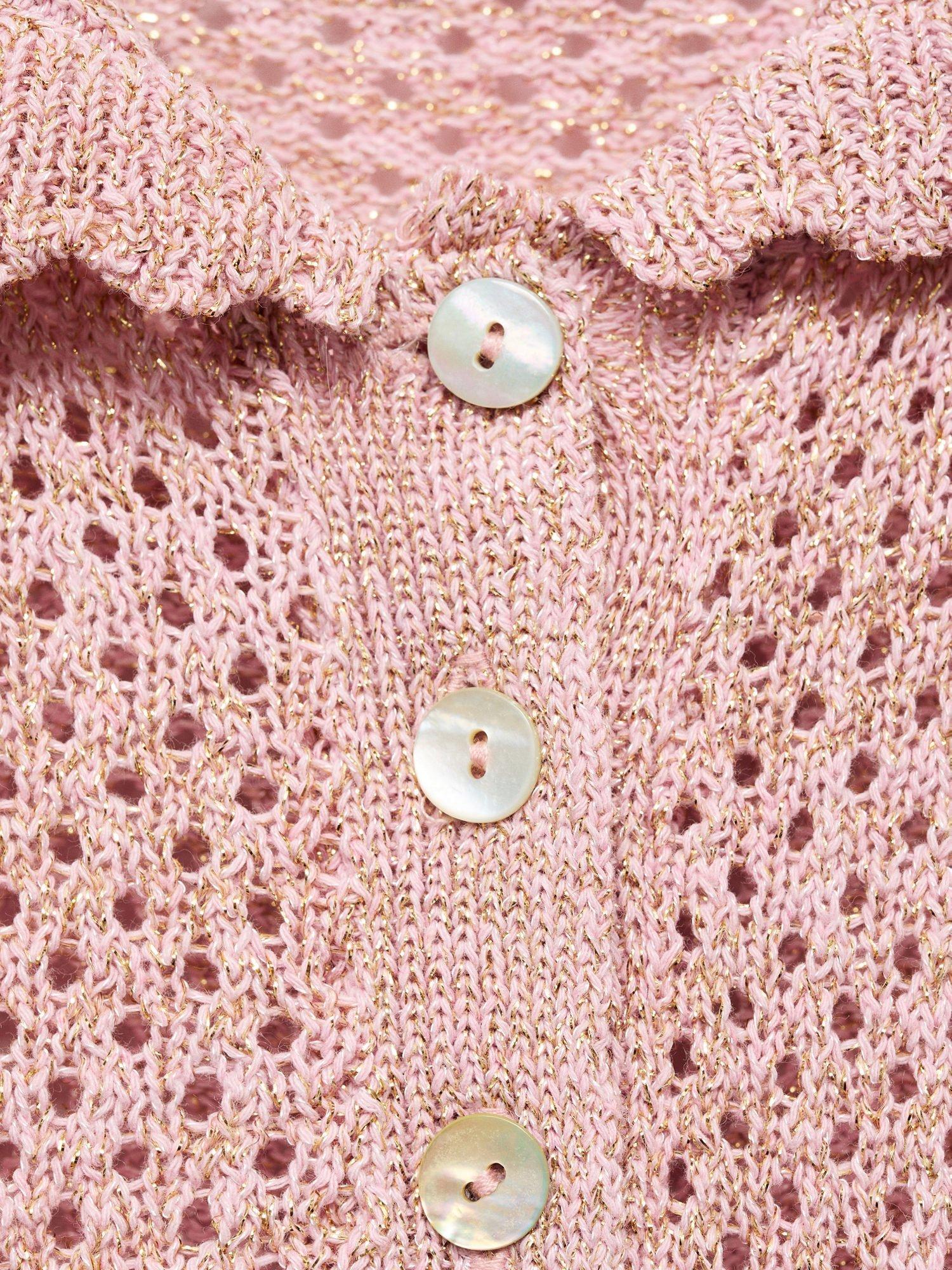 Product image 7 of 7, which shows Mango Limusin Pointelle Knit Top, Pastel Pink, XS