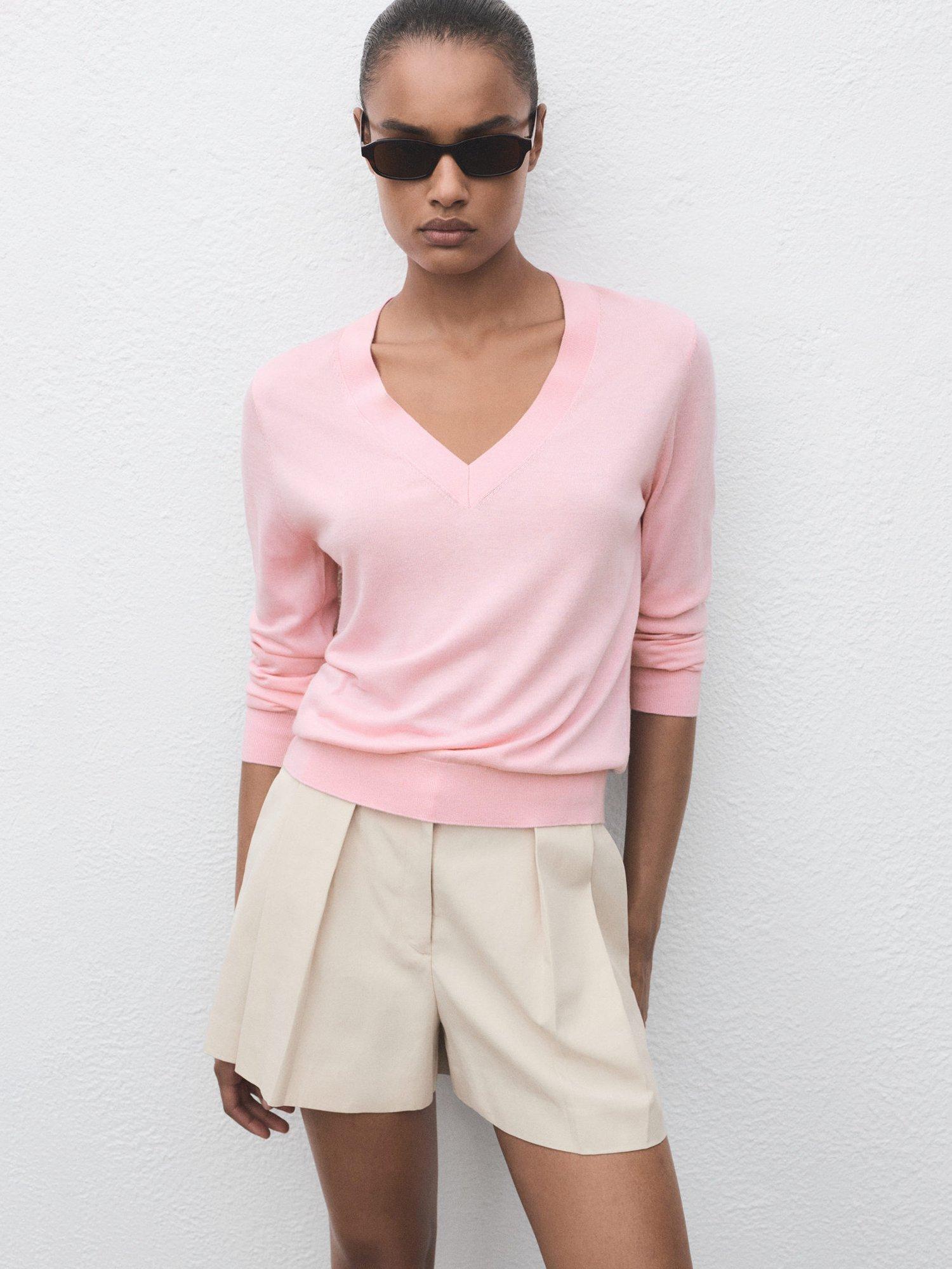 Mango Lucca V-Neck Jumper, Pink