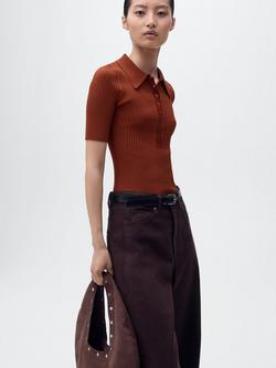 Mango Polar Ribbed Knit Top, Rust, Rust