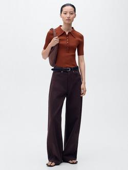 Mango Polar Ribbed Knit Top, Rust - view 2, Rust