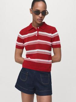 Mango Polito Stripe Knit Top, Red, Red
