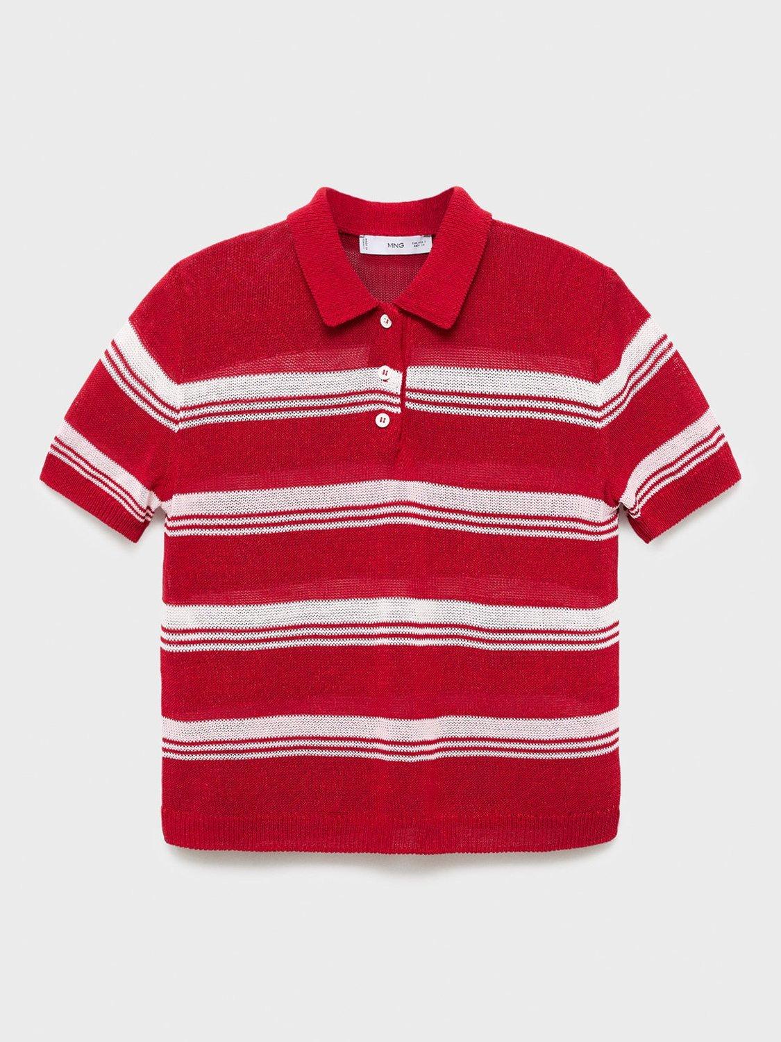 Product image 3 of 8, which shows Mango Polito Stripe Knit Top, Red, XS