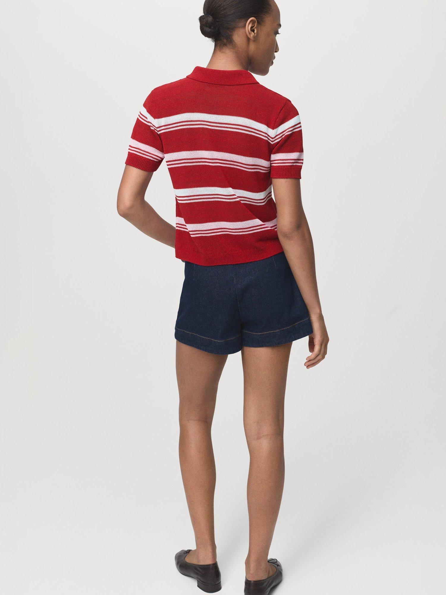 Product image 4 of 8, which shows Mango Polito Stripe Knit Top, Red, XS