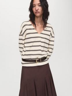 Mango Timothee Stripe Jersey Top, Natural White, Natural White
