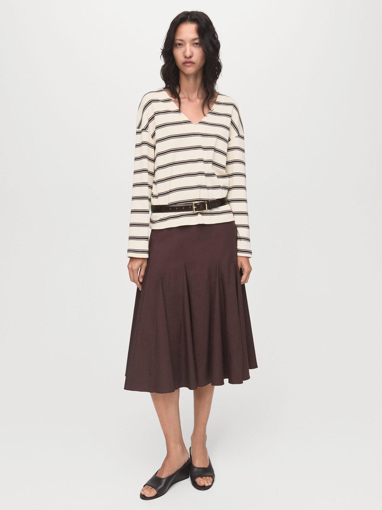 Product image 2 of 7, which shows Mango Timothee Stripe Jersey Top, Natural White, XXS