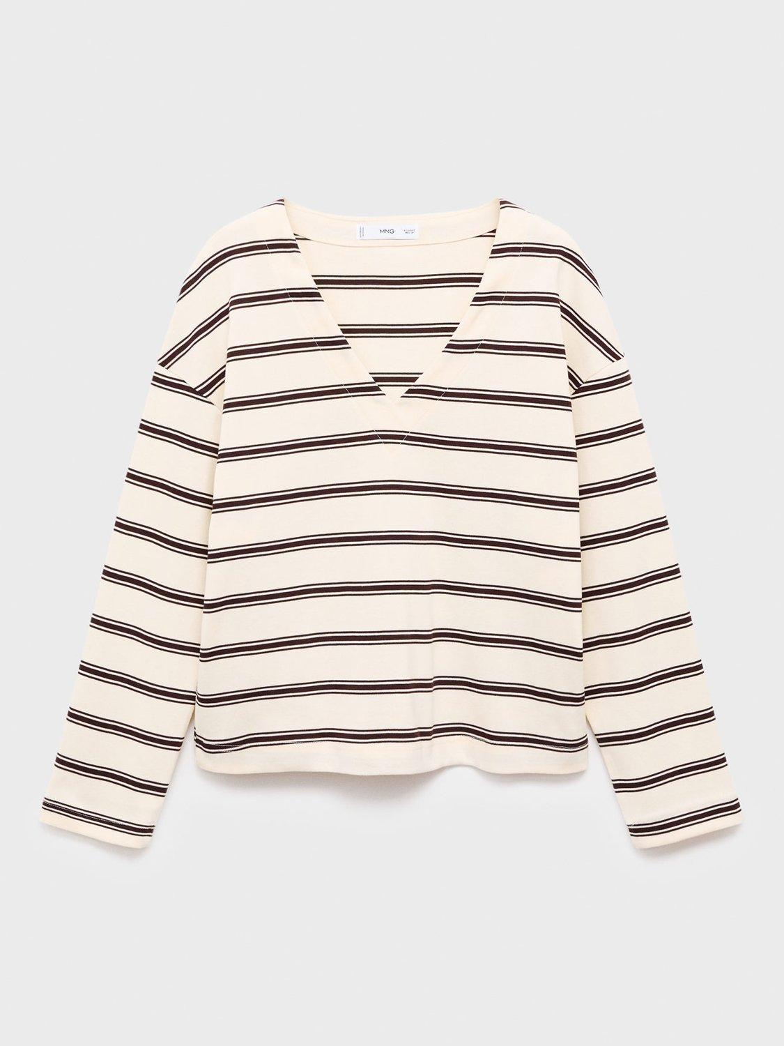 Product image 3 of 7, which shows Mango Timothee Stripe Jersey Top, Natural White, XXS