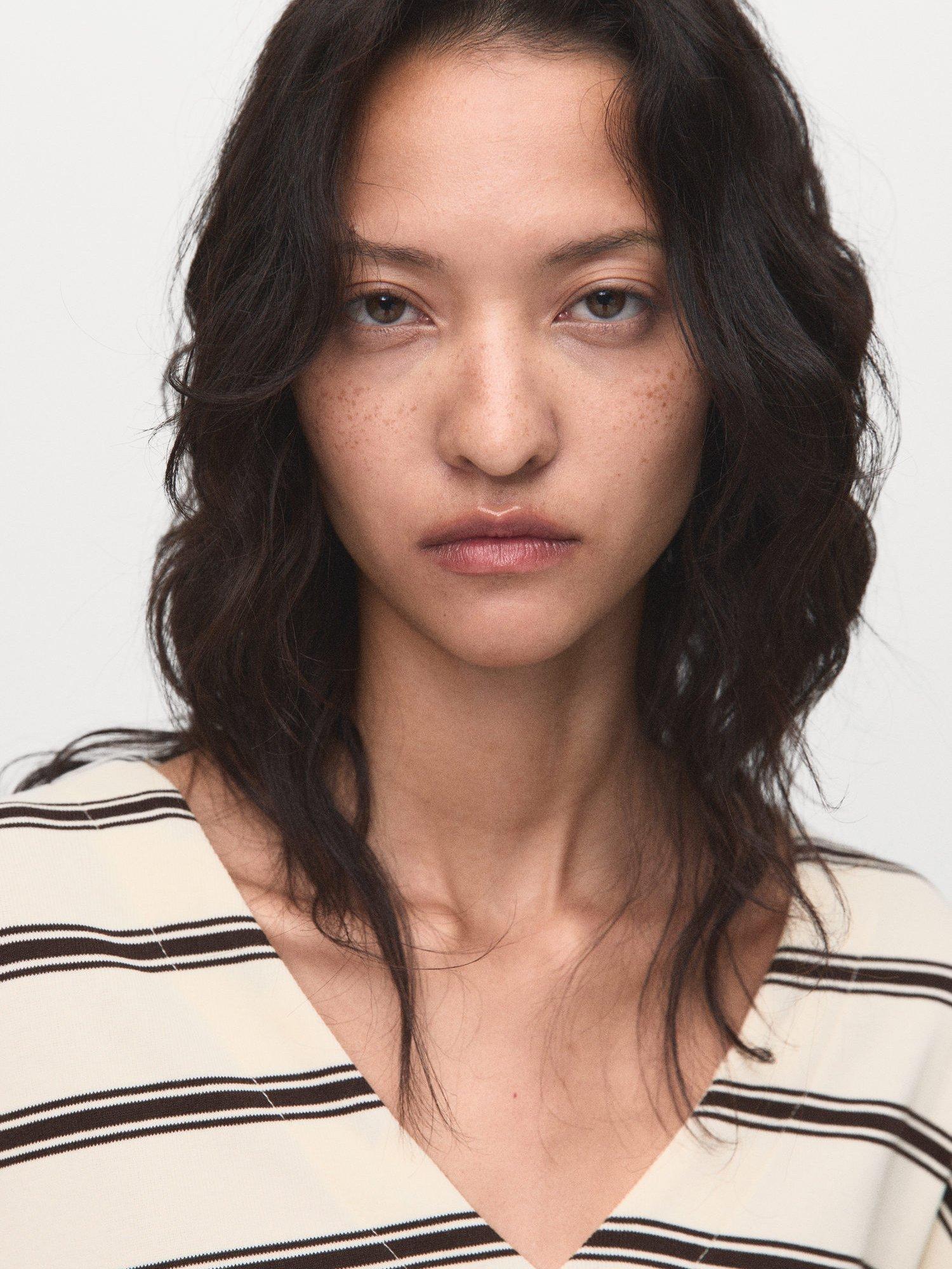 Product image 6 of 7, which shows Mango Timothee Stripe Jersey Top, Natural White, XXS