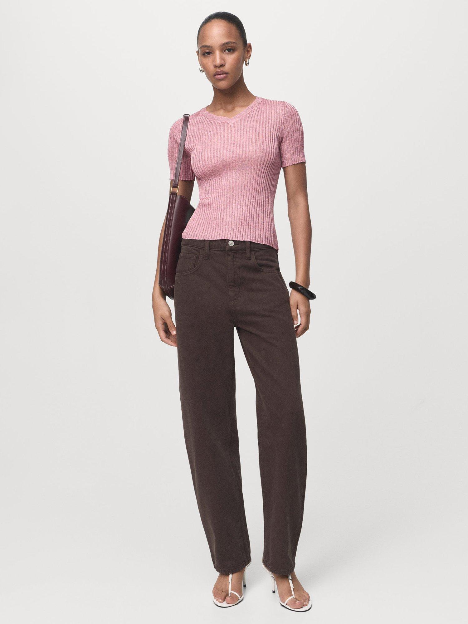 Product image 2 of 8, which shows Mango Tomaset Rib Knit Top, Pastel Pink, L