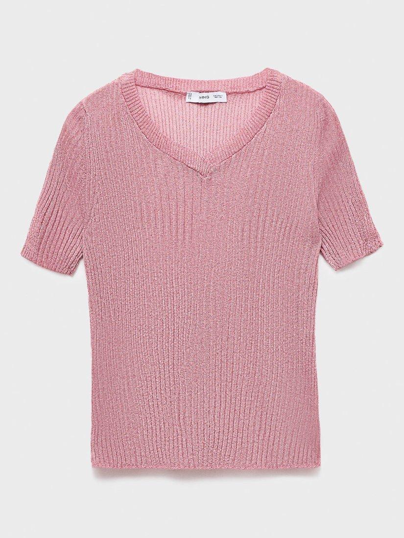 Product image 3 of 8, which shows Mango Tomaset Rib Knit Top, Pastel Pink, L