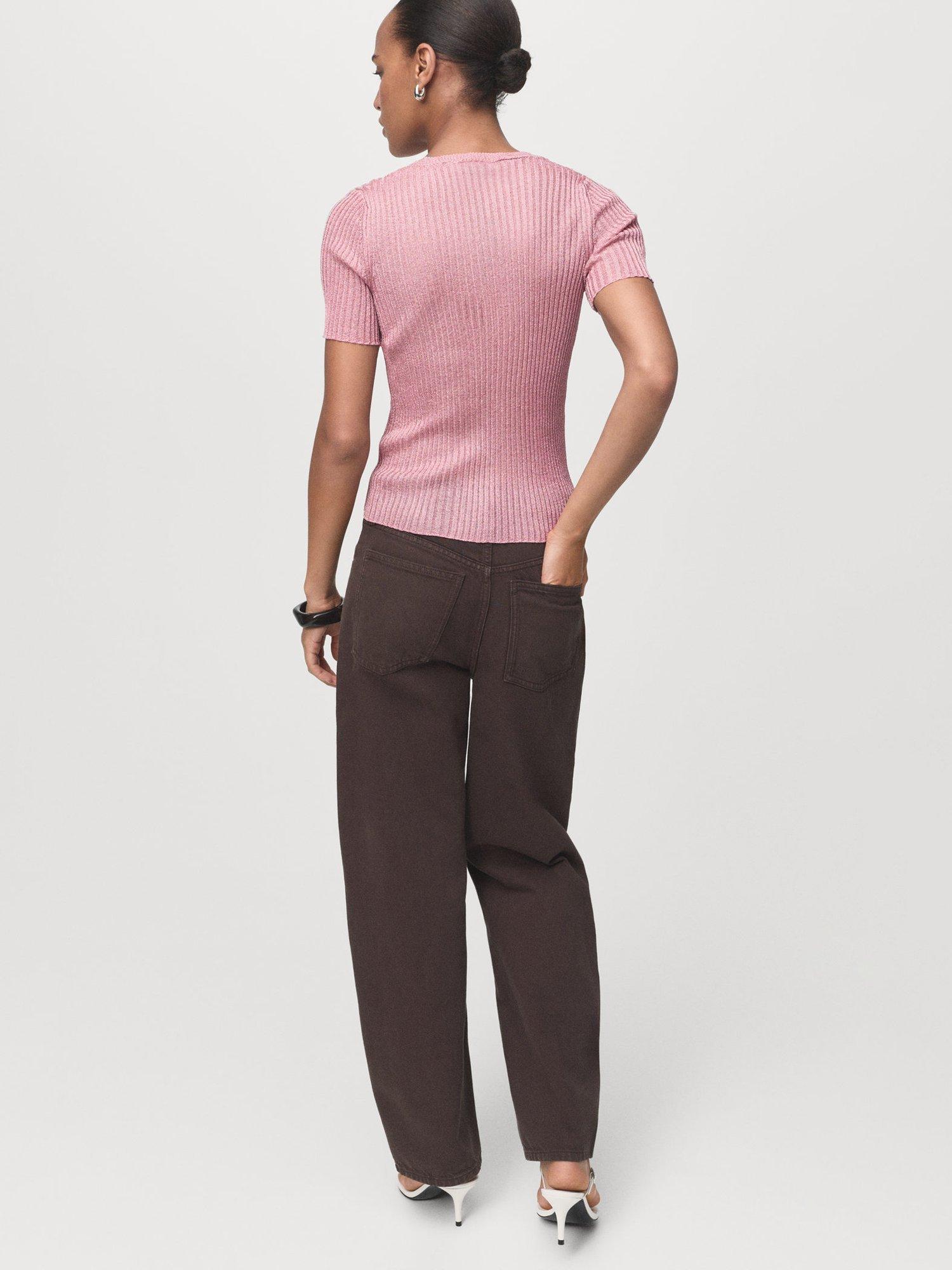 Product image 4 of 8, which shows Mango Tomaset Rib Knit Top, Pastel Pink, L