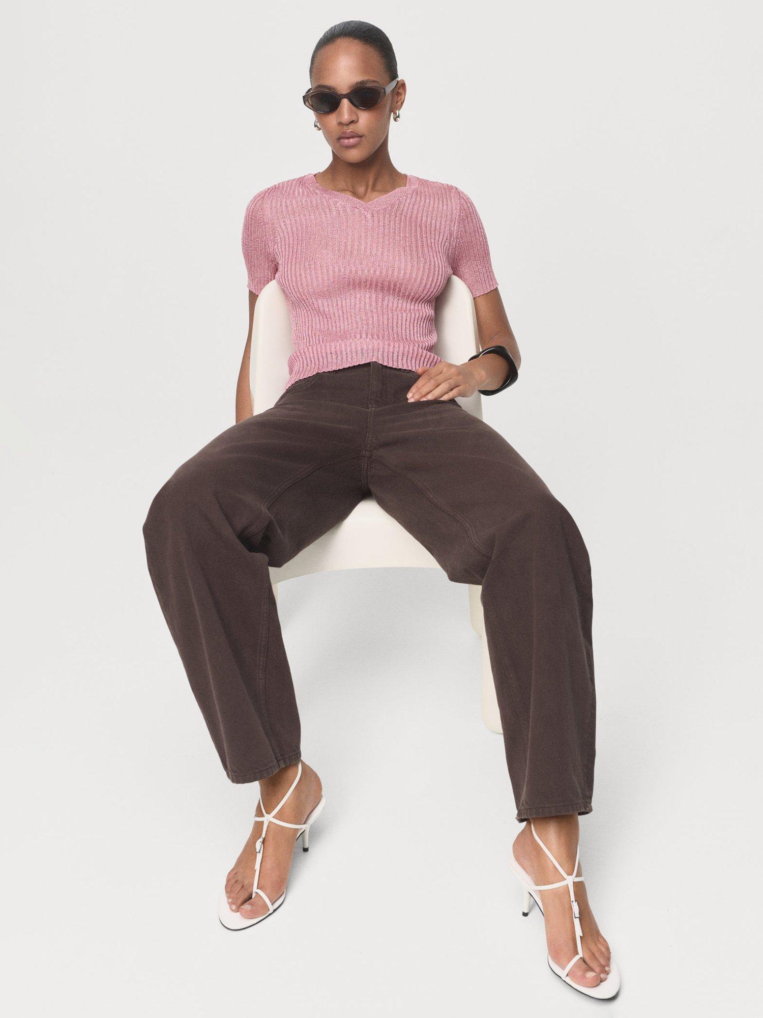 Product image 7 of 8, which shows Mango Tomaset Rib Knit Top, Pastel Pink, L