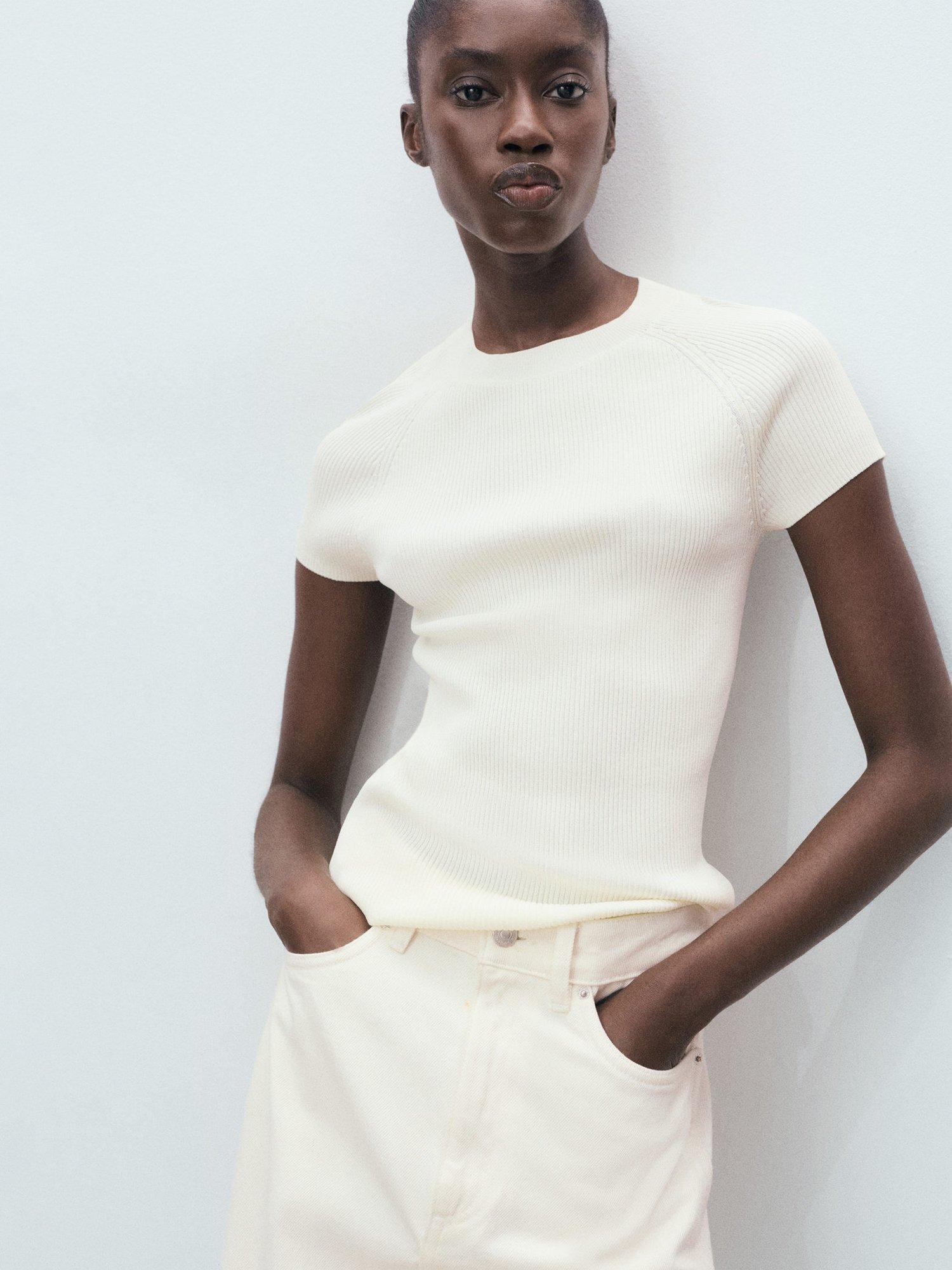 Product image 1 of 7, which shows Mango Tulipa Knit Top, Natural White, L