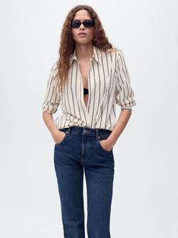Mango Basic Stripe Long Sleeve Shirt, Natural White, Natural White