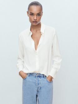 Mango Basic Fluid Long Sleeve Shirt, Natural White
