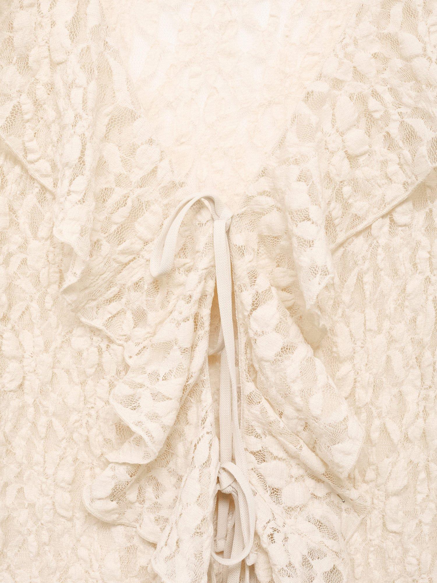 Product image 6 of 6, which shows Mango Castell Ruffle Long Sleeve Top, Natural White, S