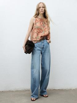 Mango Celia Floral Ruffle Top, Dark Red - view 2, Dark Red