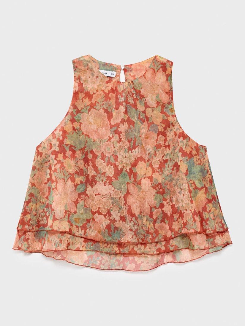 Product image 3 of 8, which shows Mango Celia Floral Ruffle Top, Dark Red, 8