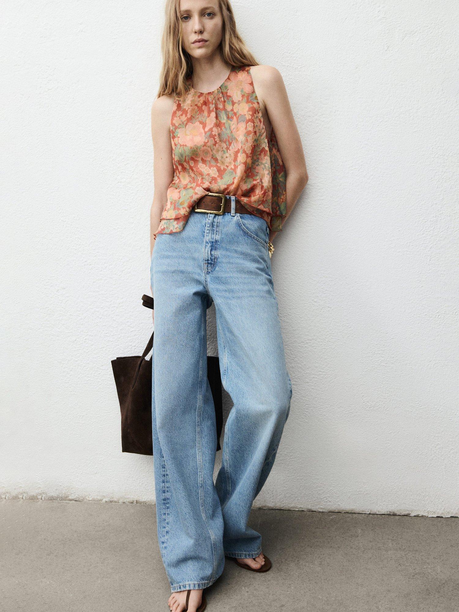 Product image 7 of 8, which shows Mango Celia Floral Ruffle Top, Dark Red, 8