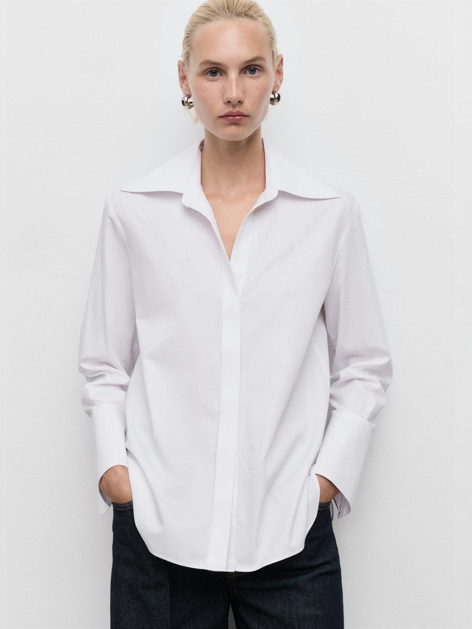 Product image 1 of 7, which shows Mango Chyny Long Sleeve Shirt, Natural White, 12