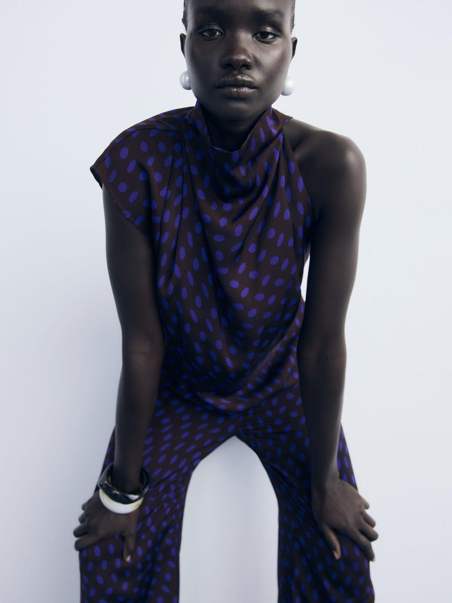 Product image 1 of 7, which shows Mango Deepy Polka Dot Sleeveless Top, Brown, 10