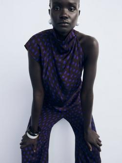 Mango Deepy Polka Dot Sleeveless Top, Brown, Brown