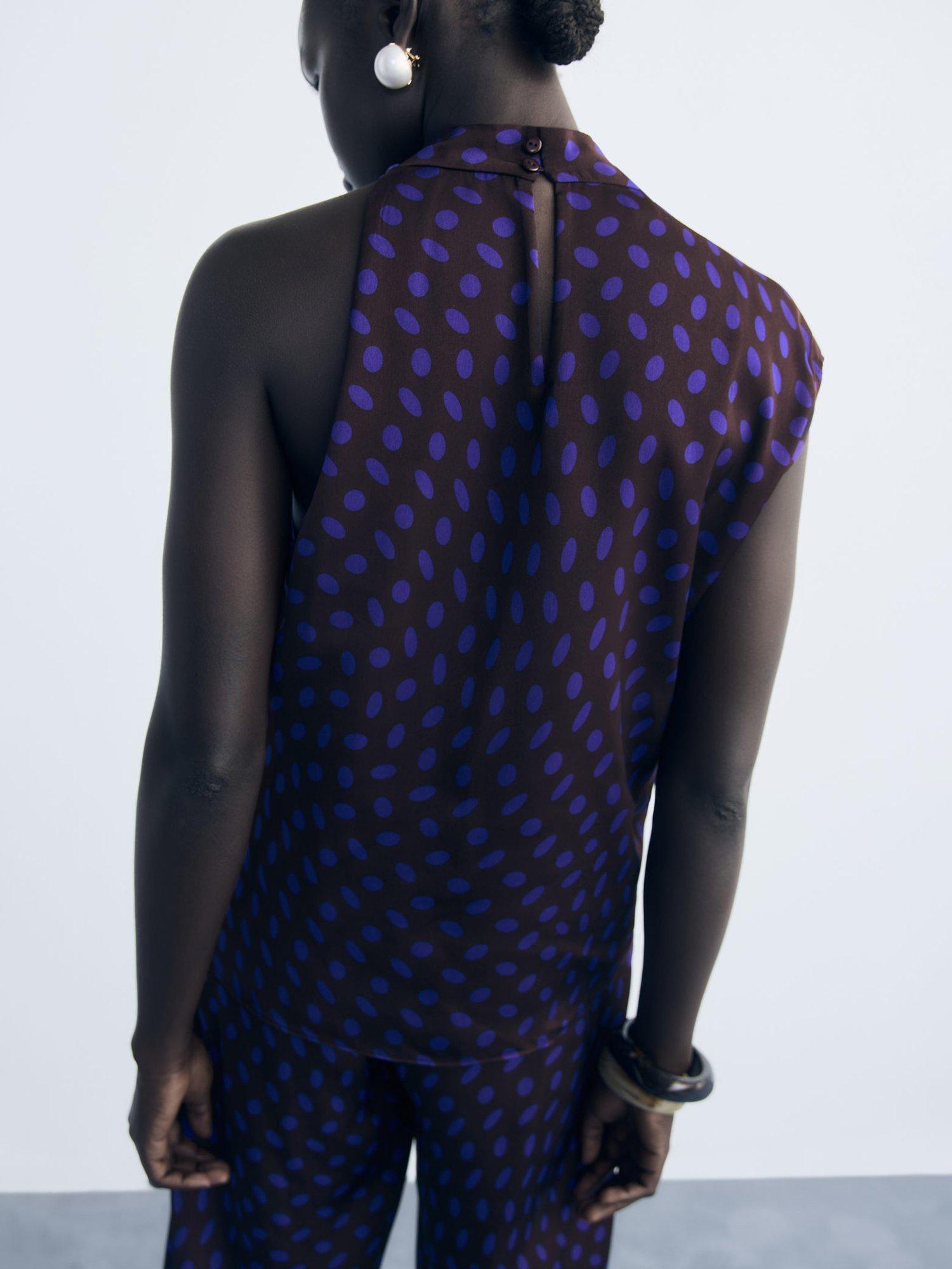 Product image 4 of 7, which shows Mango Deepy Polka Dot Sleeveless Top, Brown, 10
