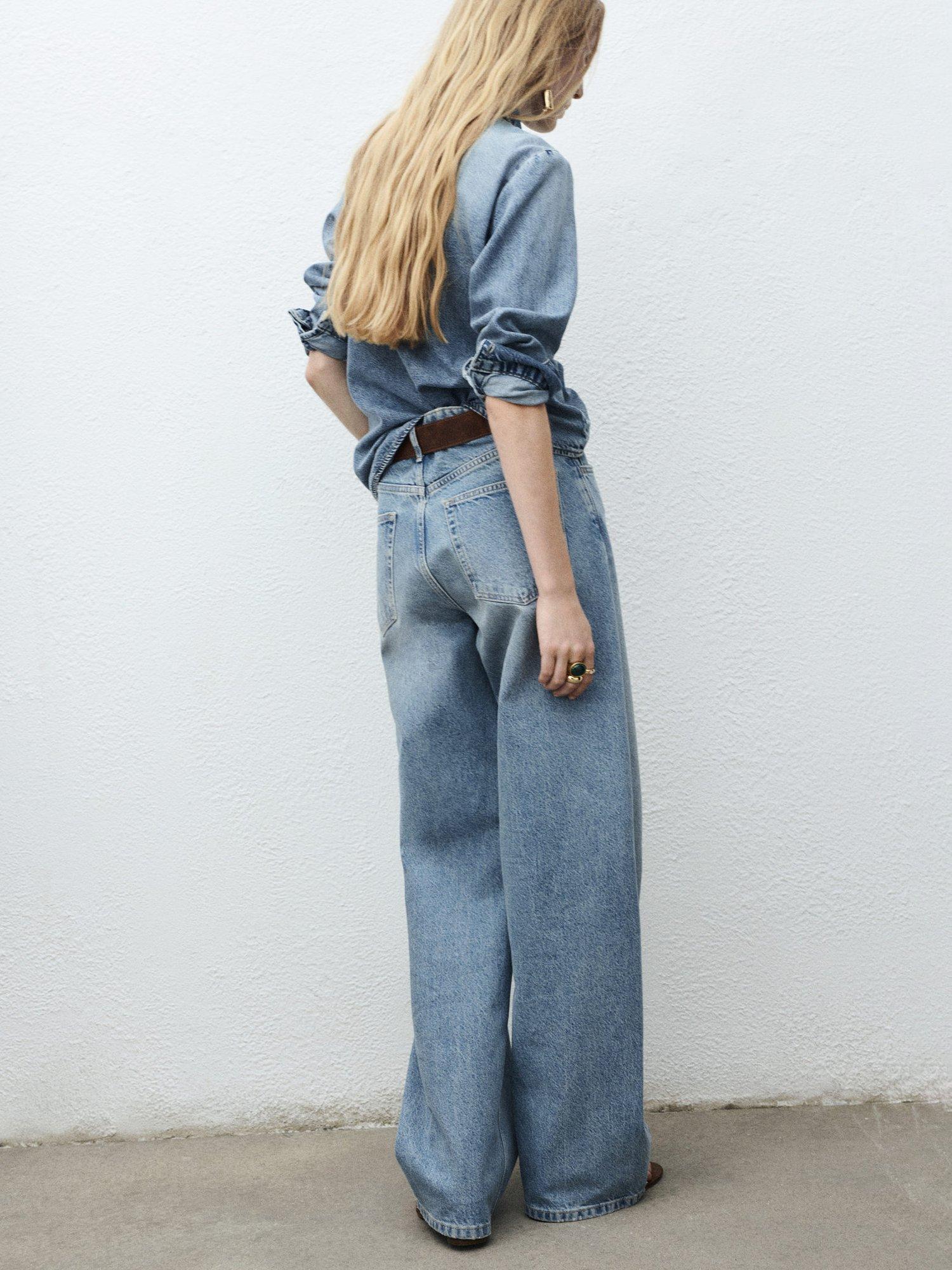 Product image 4 of 8, which shows Mango Lana Tie Neck Denim Shirt, Mid Blue, 6