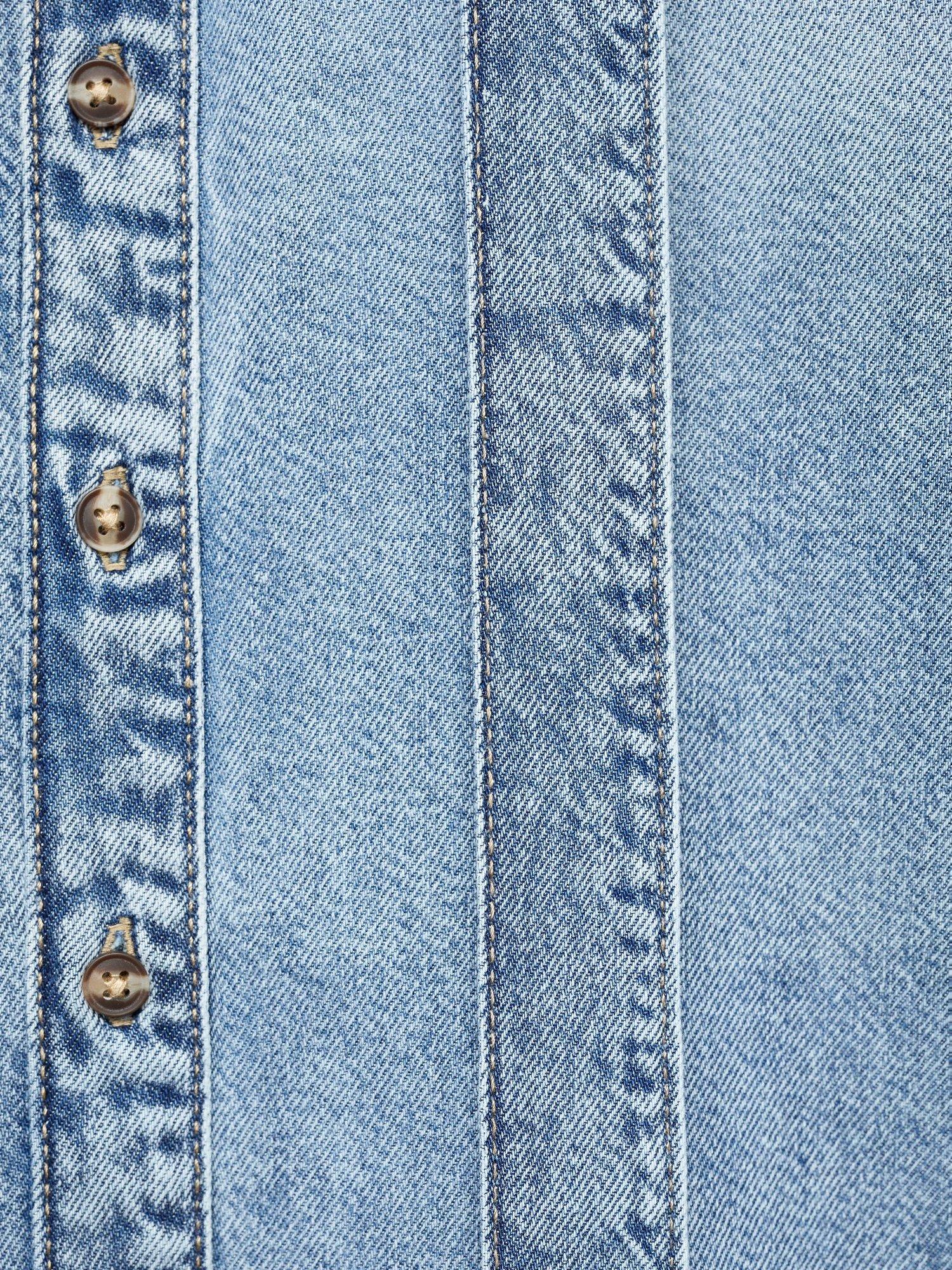 Product image 5 of 8, which shows Mango Lana Tie Neck Denim Shirt, Mid Blue, 6