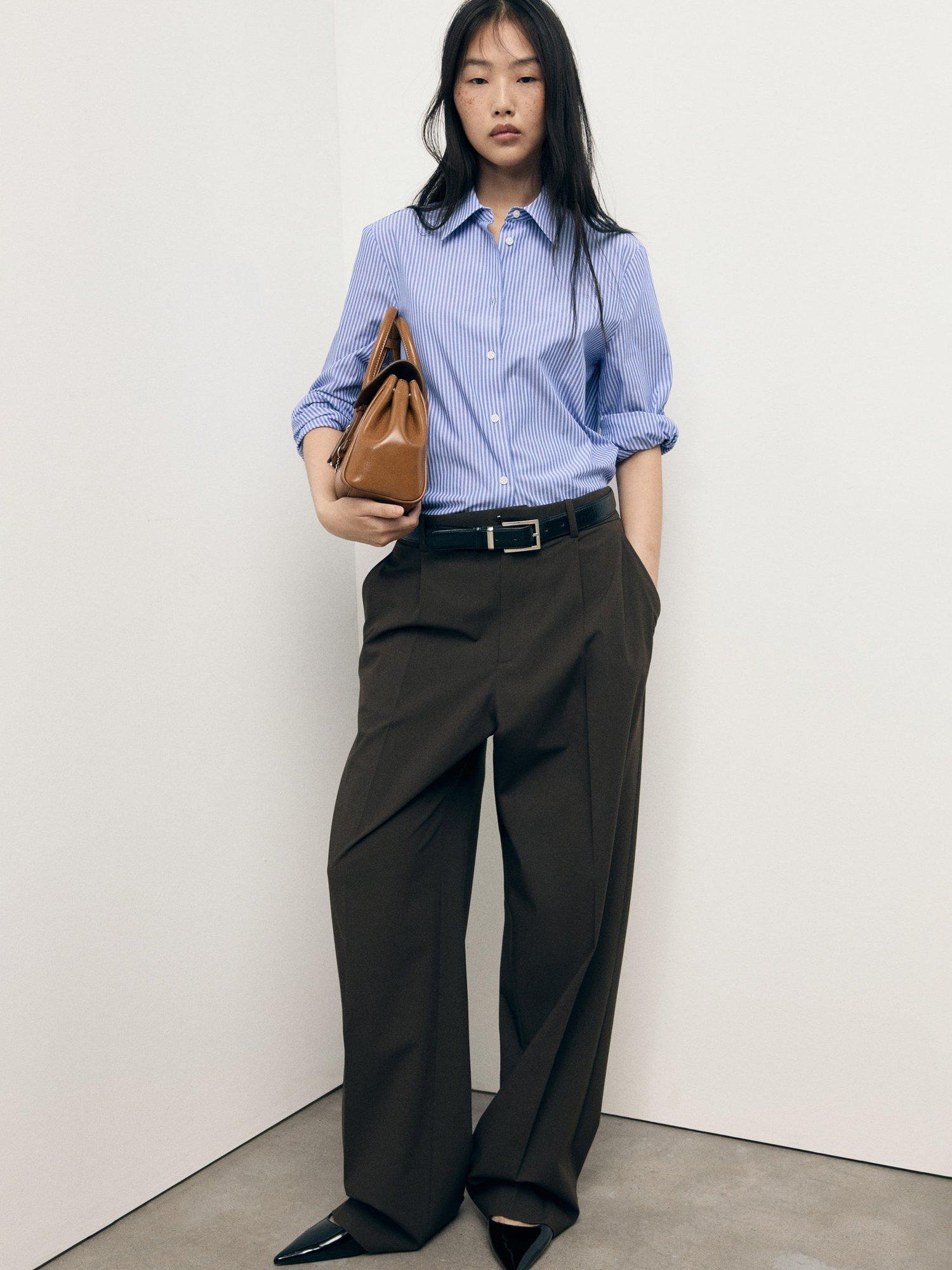 Mango Regu Stripe Long Sleeve Top, Medium Blue