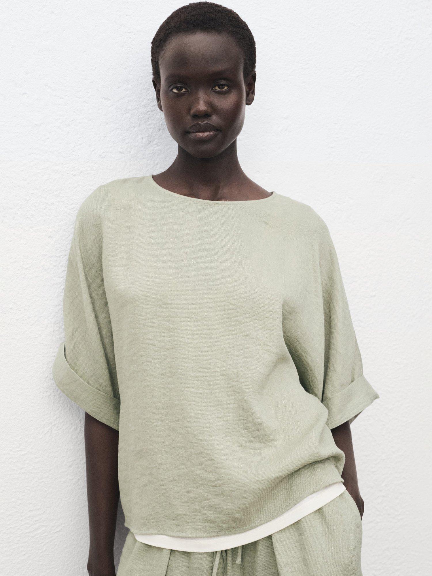 Product image 1 of 8, which shows Mango Salvia Elbow Sleeve Top, Aqua, 10