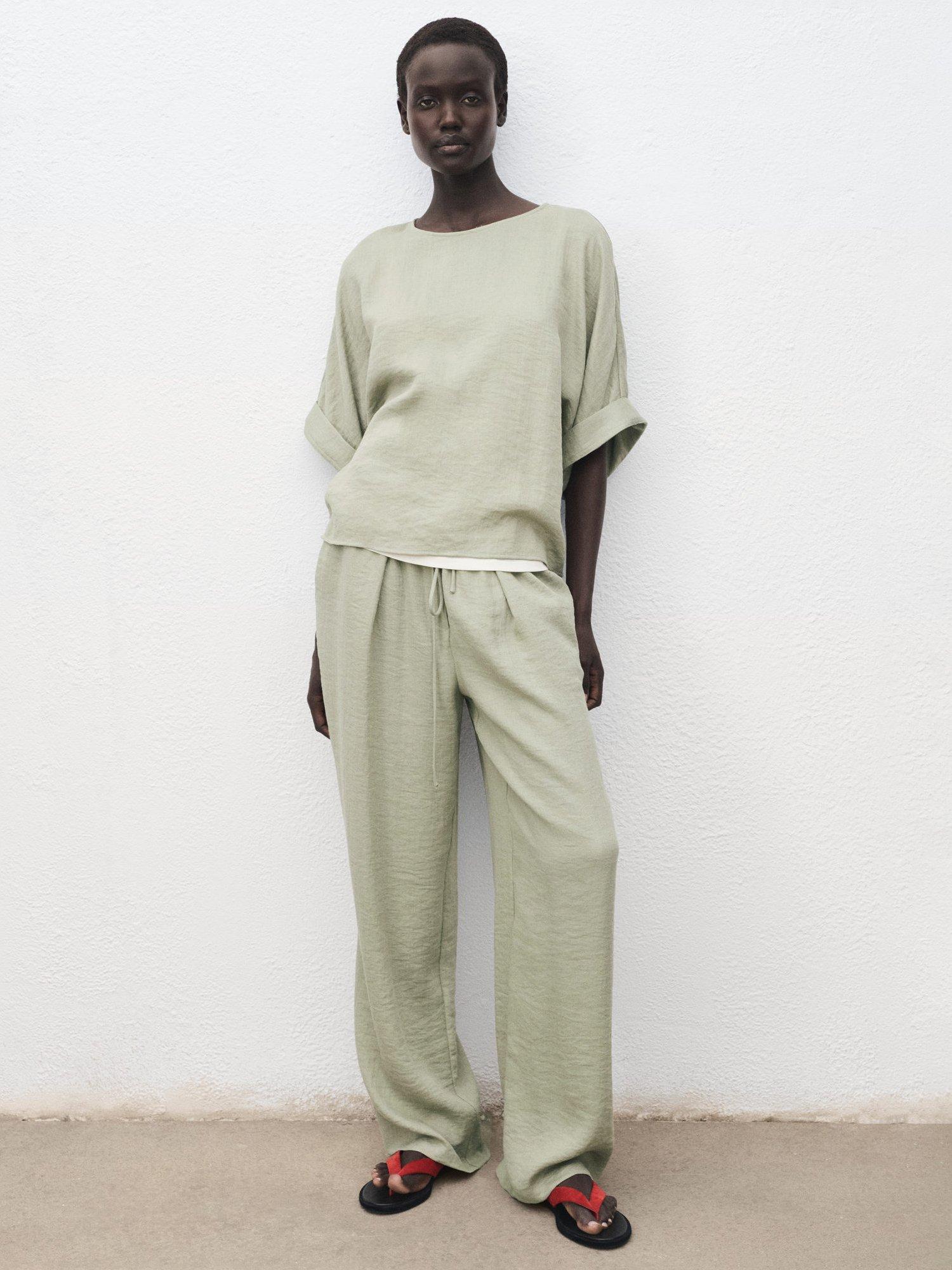 Product image 2 of 8, which shows Mango Salvia Elbow Sleeve Top, Aqua, 10