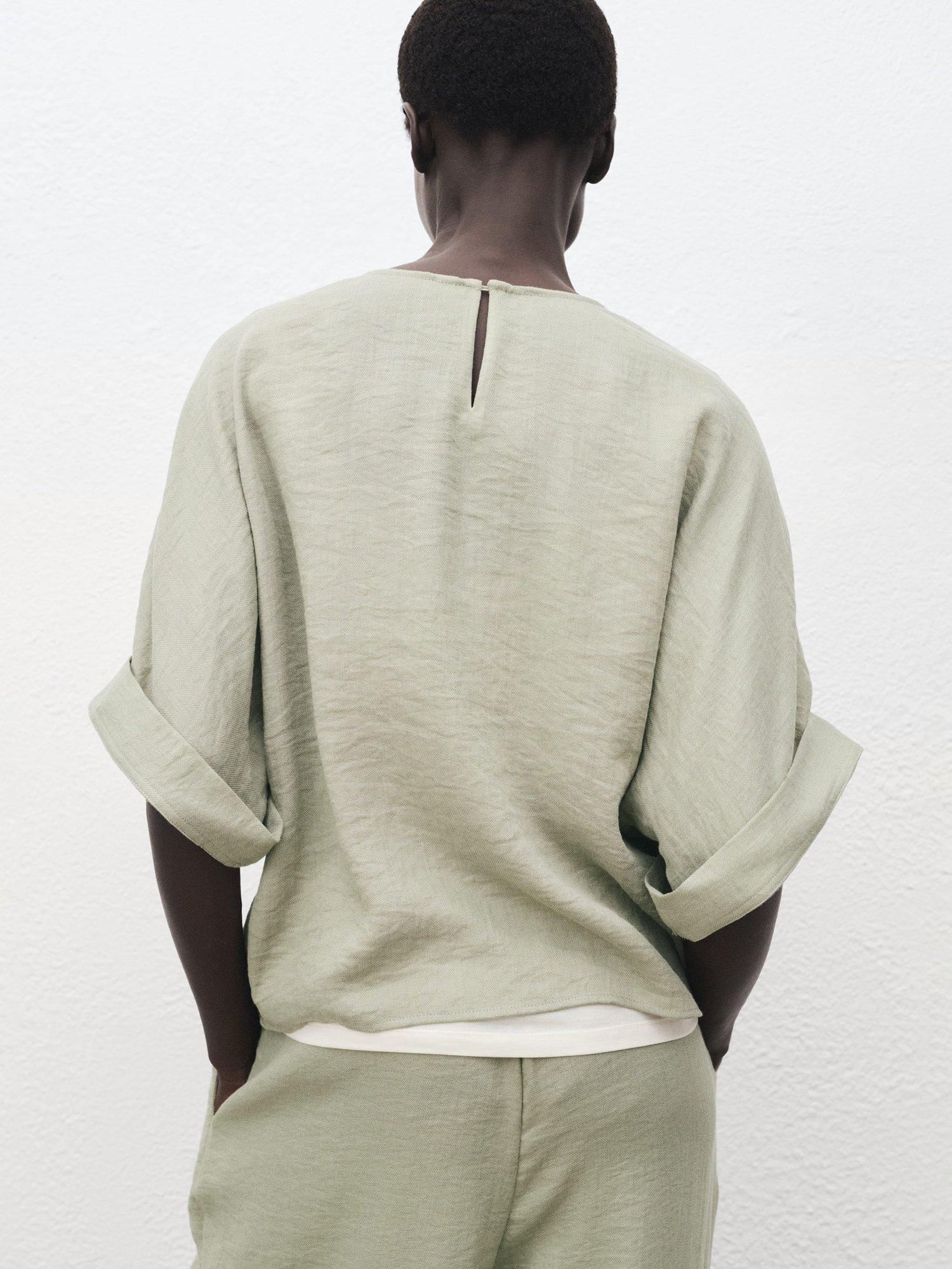 Product image 4 of 8, which shows Mango Salvia Elbow Sleeve Top, Aqua, 10