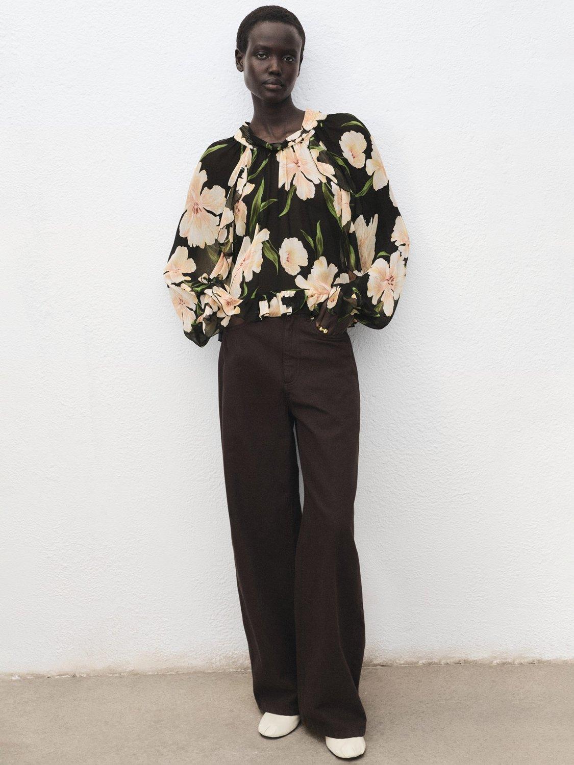 Product image 2 of 7, which shows Mango Salty Floral Blouse, Black, 10